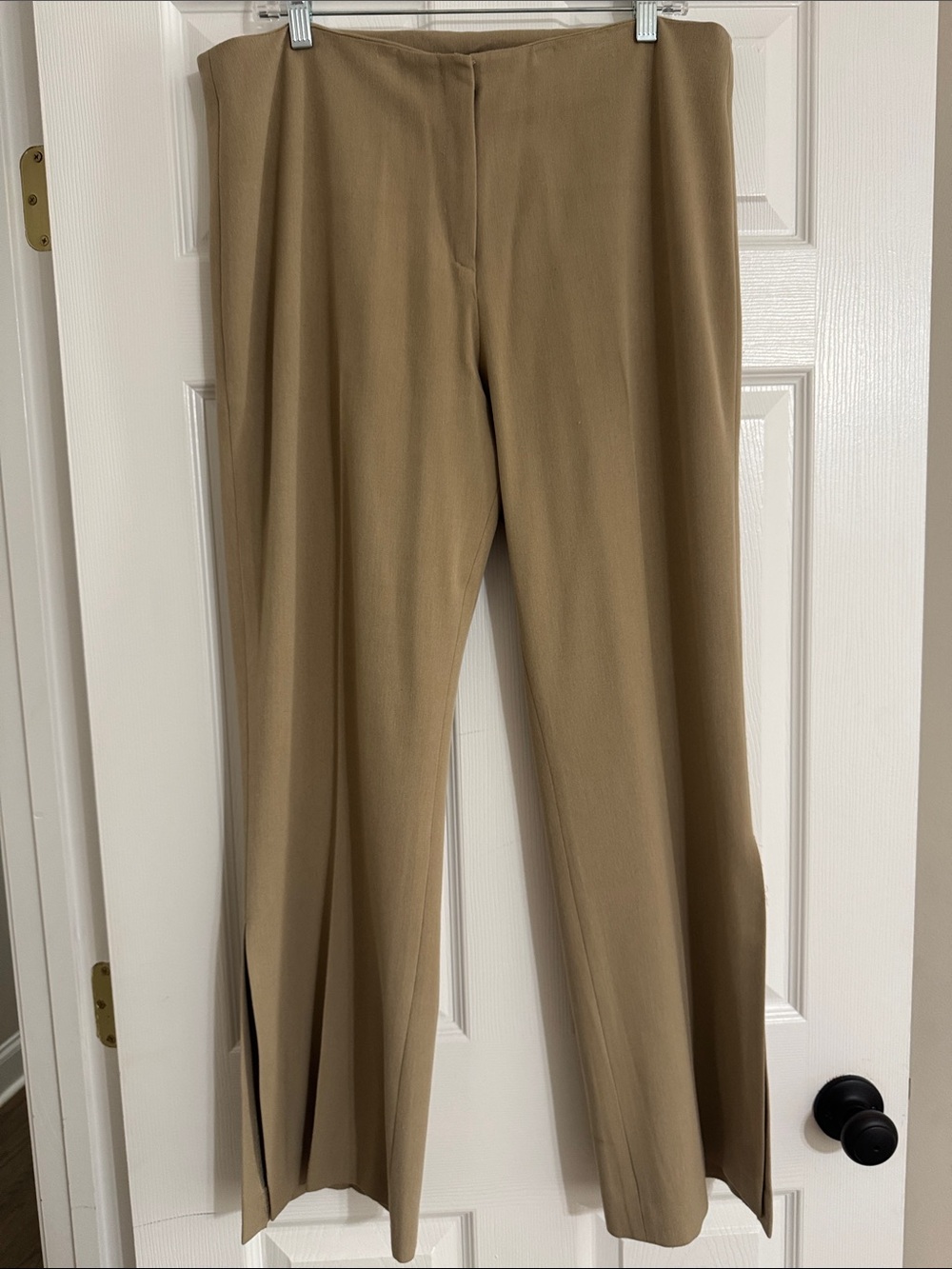 Tempo Paris Camel Wide-Leg Slit Hem Pants